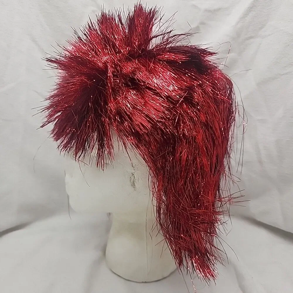 Wig Silver Tinsel Deluxe Foil Party Punk Goth Fashion Mullet Rocker Rubies New